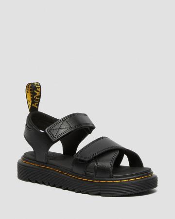 Black Kids' Dr Martens Junior Vossie Leather Sandals | CA 724JPQ